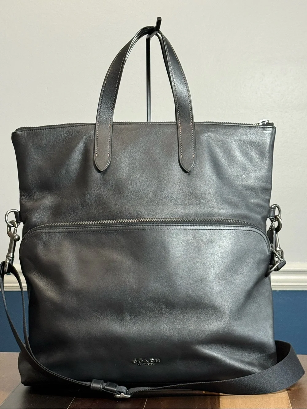Coach Graham Foldover Tote Black Leather Crossbody Messenger Bag F50712
